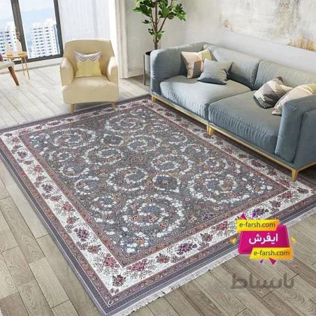 فرش ماشینی نگین مشهد طرح 1011 طوسی گل برجسته