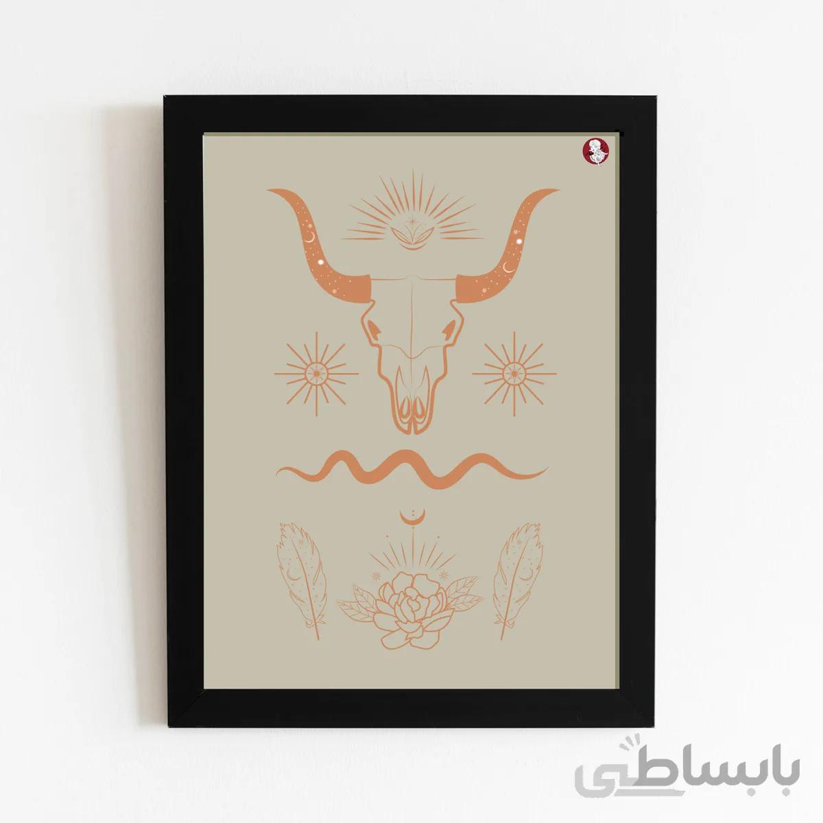 تابلو دیواری مینیمال طرح کله گاو قرمز