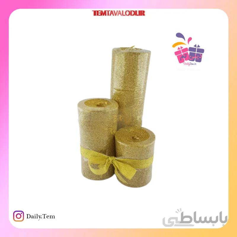 شمع استوانه اکلیلی سه سایز طلایی