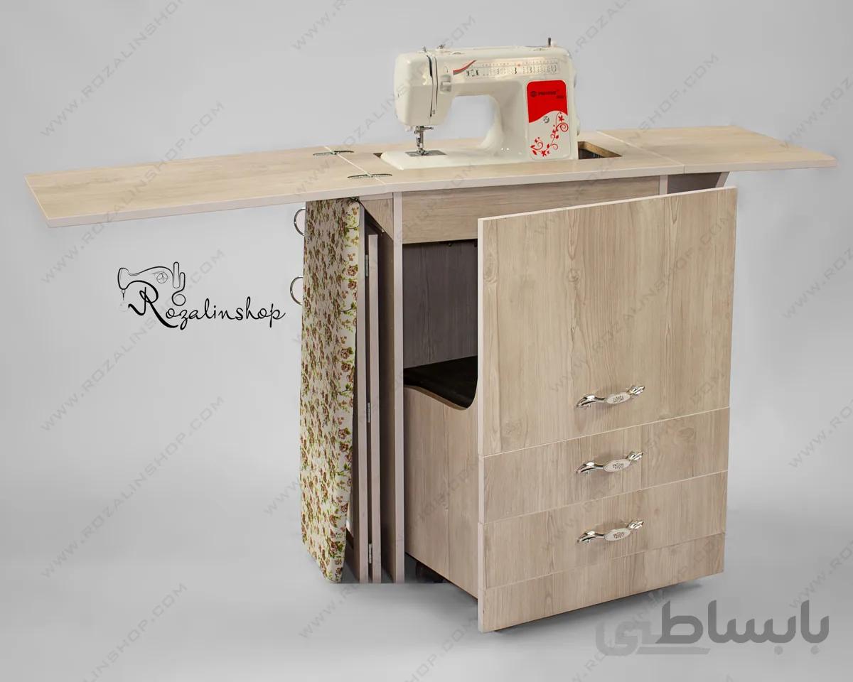 میز چرخ خیاطی آسانسوری چند کاره آنتیک کاج ا میز چرخ خیاطی آسانسوری چند کاره آنتیک کاج
