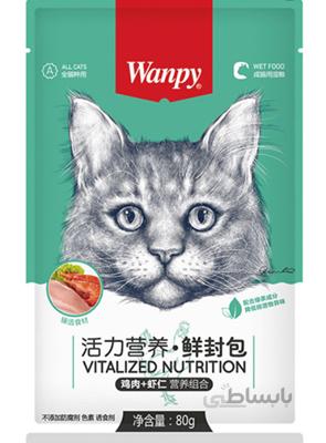 پوچ Wanpy مخصوص گربه تهیه شده از مرغ و میگو - 80 گرم