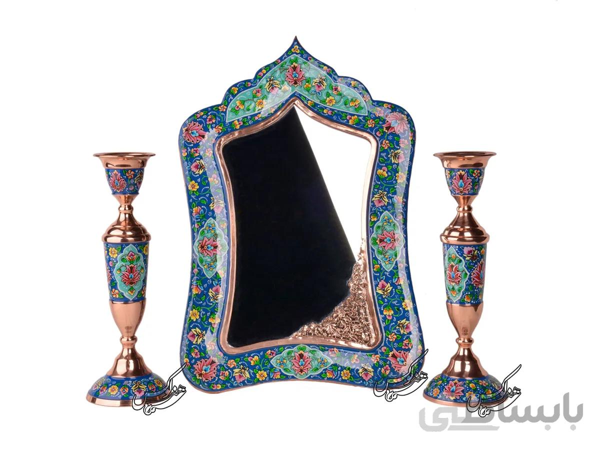 آینه و شمعدان مس و پرداز
