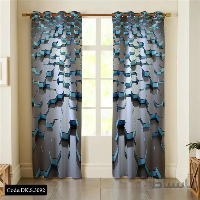 پرده پانچی (هازان و مخمل) کد DK.S.3092 طرح اسپرت لوزی های برجسته