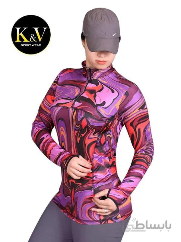 تیشرت نیم زیپ فینگردار ورزشی زنانه کد 02 ا Womens sports finger zipper Tshirt code 02