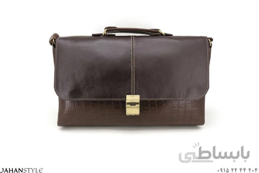 کیف اداری اسپرت چرم طبیعی قهوه‌ای