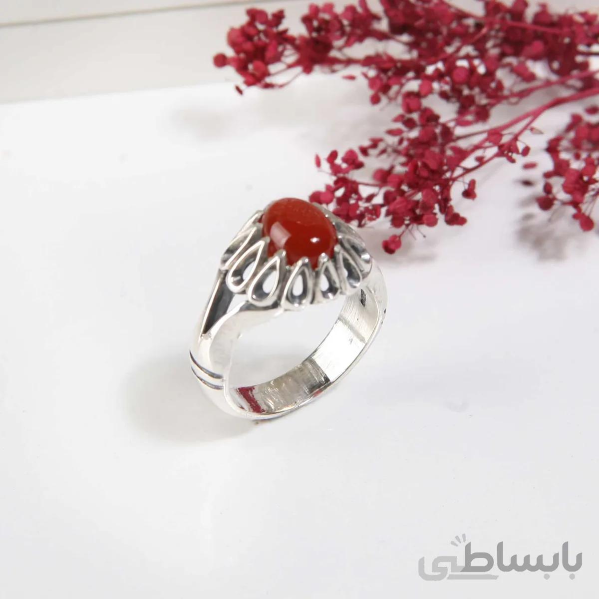 انگشتر نقره مردانه با سنگ عقیق اصل کد4659