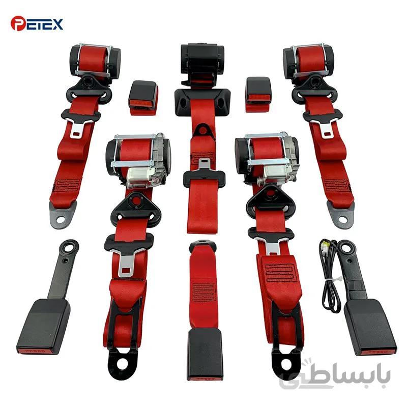 ست کامل کمربند ایمنی پژو ۲۰۶ هاچ بک رنگ قرمز بهمراه ۵ عدد قفل