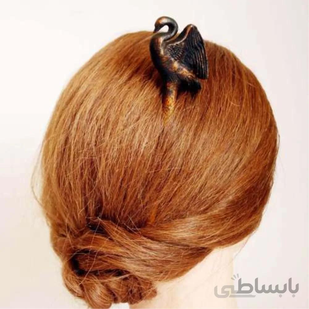 گیره مو دستساز چوبی طرح قو