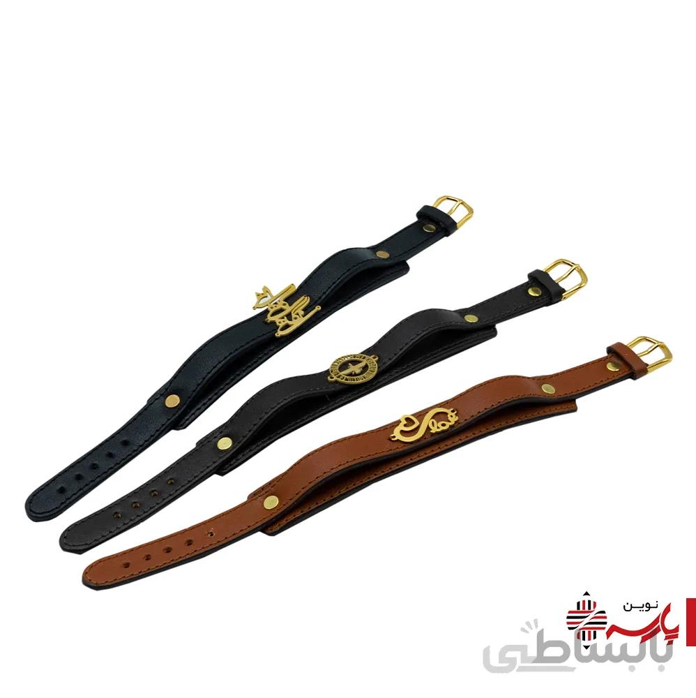 دستبند چرم دوبل طبیعی پلاک دار بانوچی [رنگ:قهوه ایی]