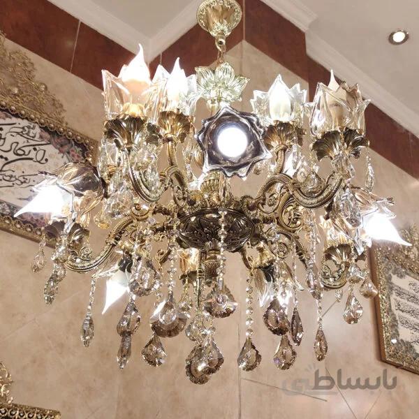 لوستر برنزی گل ناز واژگون ۵ شاخه ۱۵ شعله کد ۶۰۷