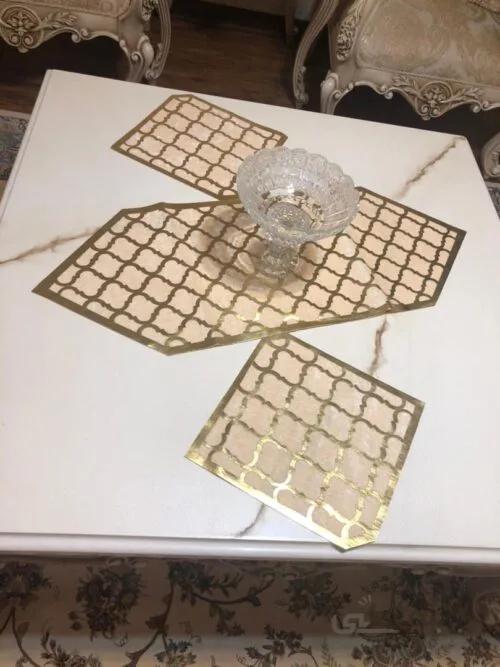 رومیزی 3 تیکه چرم مخمل (لوزی)
