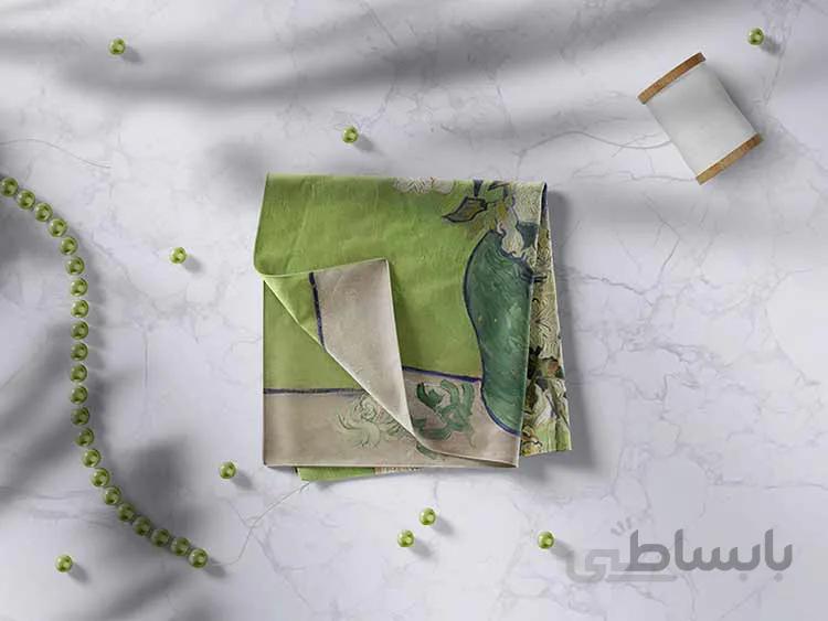 شال طرح نقاشی گلدان سبز ونگوگ