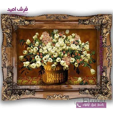 تابلو فرش ماشینی طرح تابلو سبد گل کد 500۶ فرشان