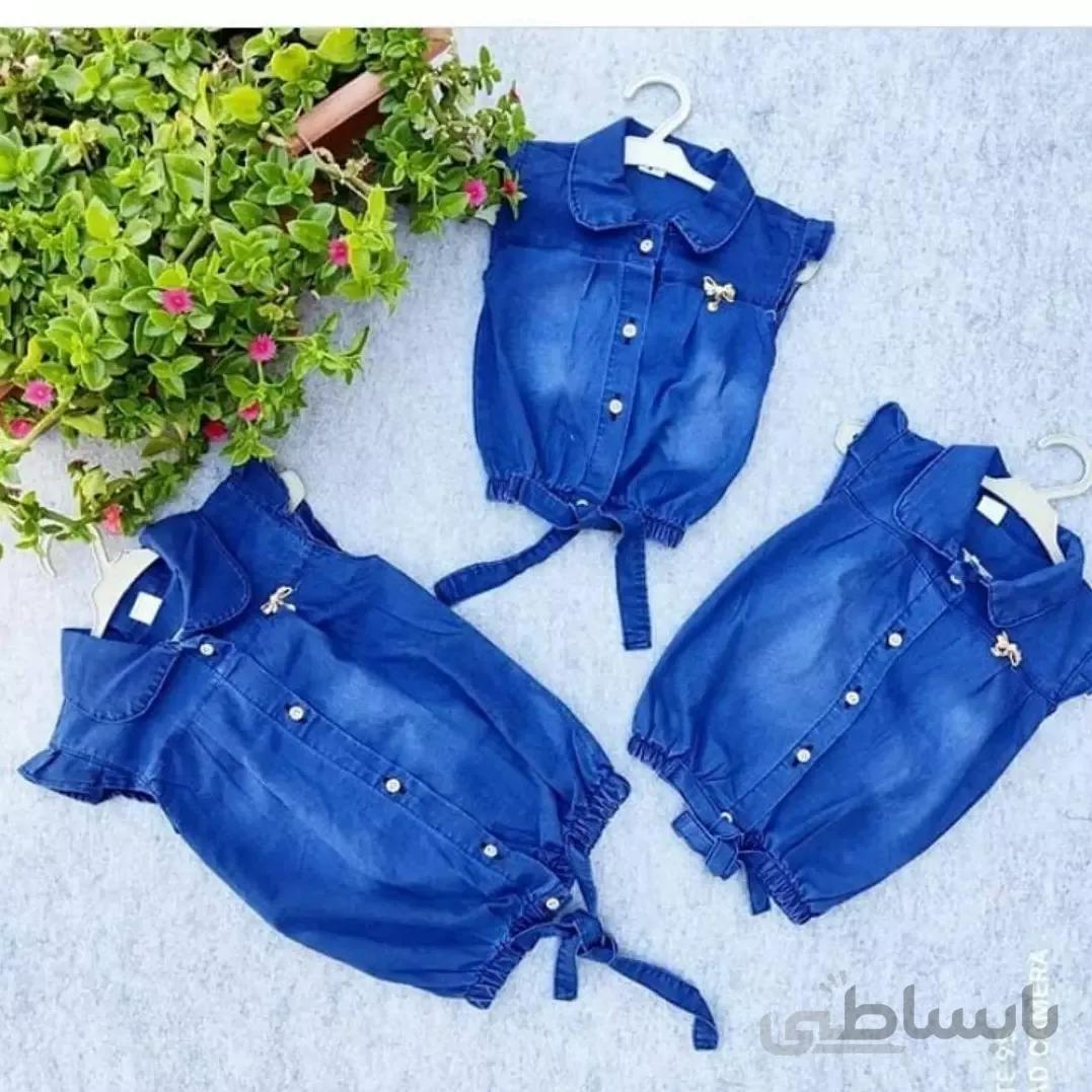 شومیز پارچه ای طرح لی سایز 1تا3 ساله رنگ ابی