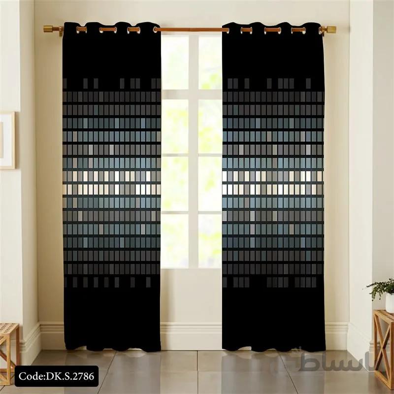 پرده پانچی (هازان و مخمل) کد DK.S.2786 طرح اسپرت مستطیل های آیینه ای