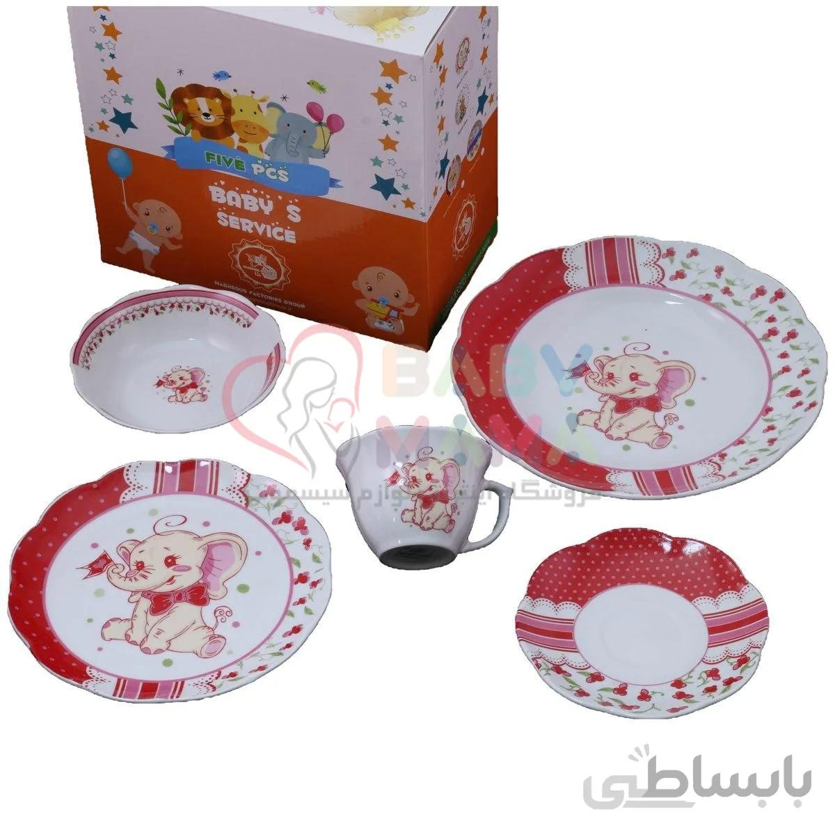 سرویس چینی ۵ پارچه نیلوفری مدل فیل سیرک