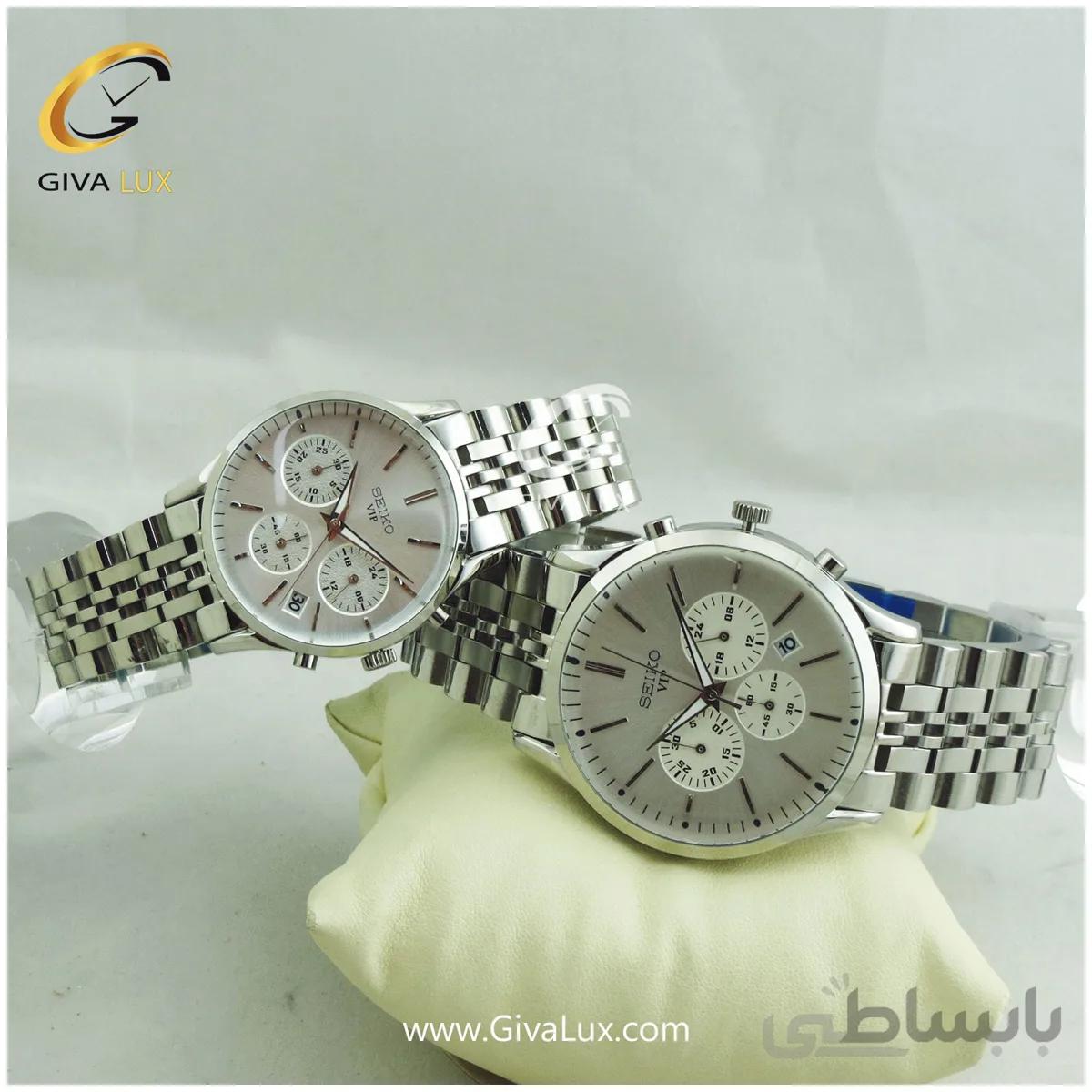 ست ساعت مچی سه موتوره کرنوگراف فول استیل نقره ای سیکو