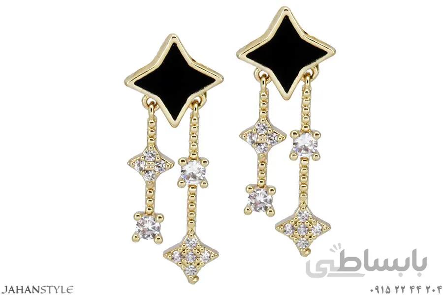گوشواره طلایی پایه نقره طرح ستاره