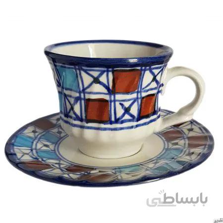 ست فنجان و نعلبکی چینی طرح شطرنجی مجموعه 2 عددی