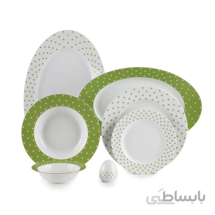 سرویس چینی زرین 6 نفره غذاخوری اسپاتی سبز (28 پارچه) ا Zarin Iran ItaliaF Spotty-Green 28 Pieces Porcelain Dinnerware Set