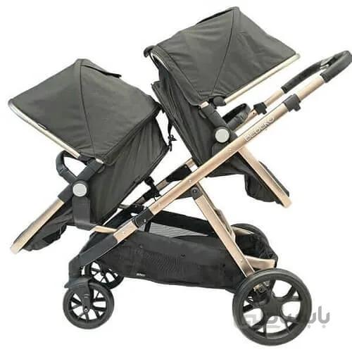 کالسکه دوقلو مدل Ellery Twin مشکی با بدنه طلایی ببکو Bebeko