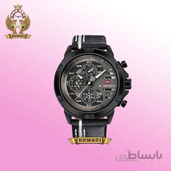 ساعت مردانه نیوی فورس Naviforce NF9110M بند چرم (مشکی-سفید)