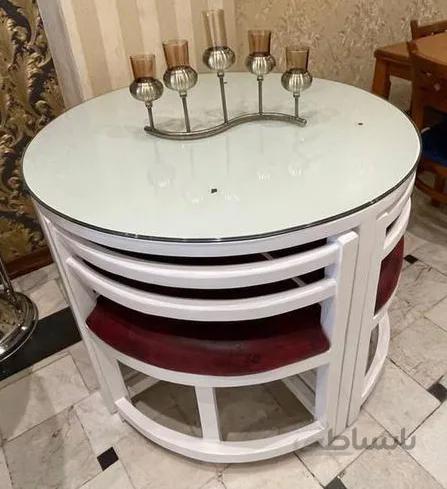 میز غذاخوری قطر۱۰۰ چوب روس مدل کم جا افرند