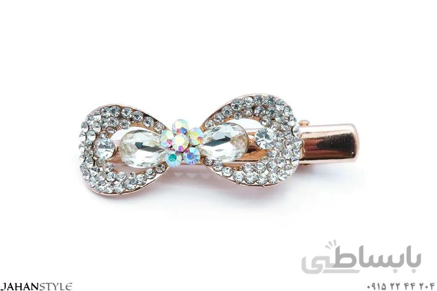 گیره انبری نگین دار دخترانه طرح پاپیون