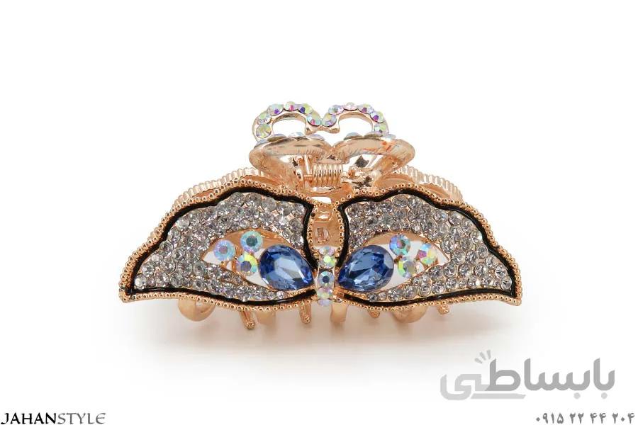کلیپس نگین دار سرمه ای طرح پروانه