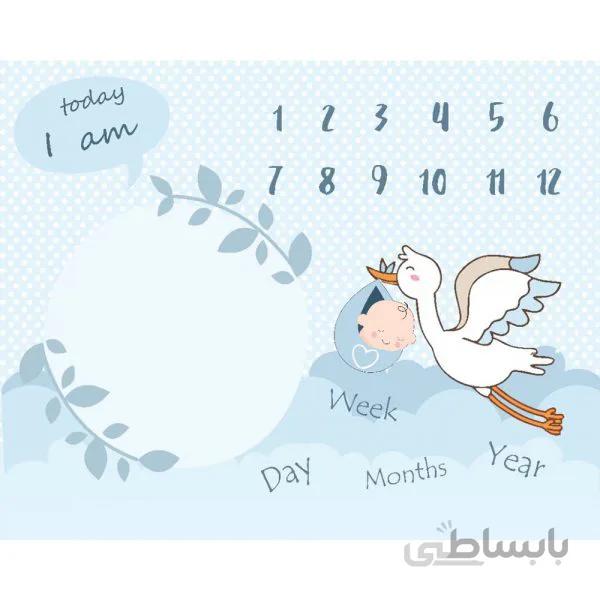 پارچه ماهگرد نوزاد طرح لک لک آبی الپی کیدز LPKids