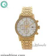 ساعت ویولت Violet زنانه کرنوگراف گرد دور نگین فلزی طلایی صفحه سفید کد 0376/2L