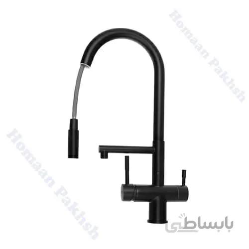 شیر ظرفشویی برند توپسن مدل دوکاره شلنگدار مشکی ( Topsan Black)