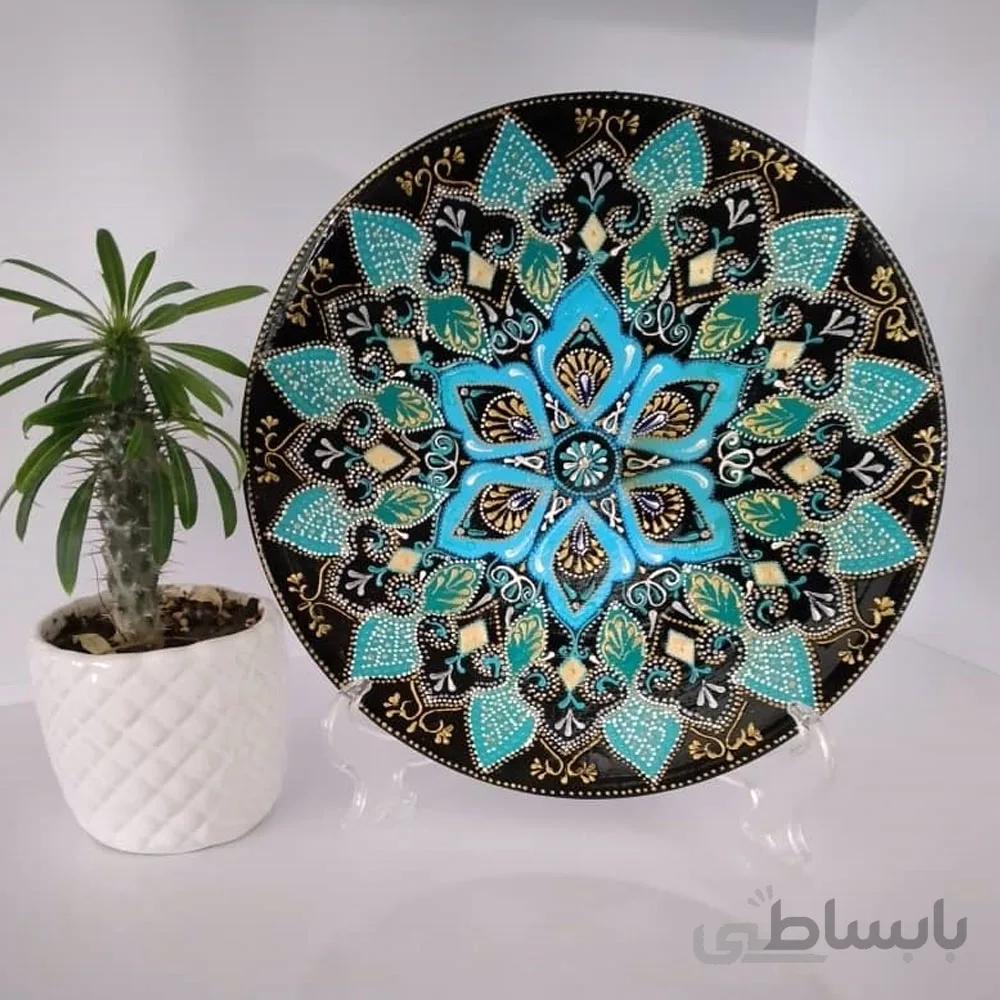 بشقاب سفالی طرح آبی آسمانی