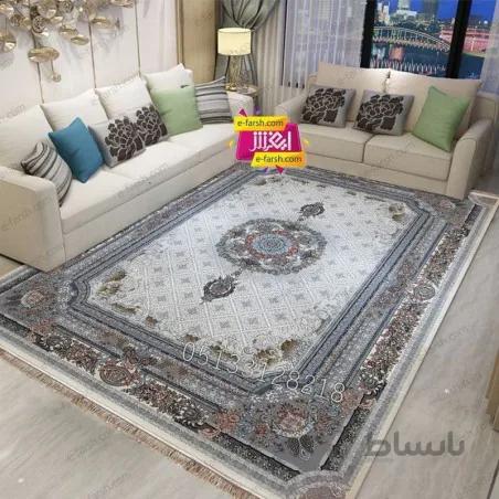 فرش ماشینی نگین مشهد طرح 1220 کرم گل برجسته