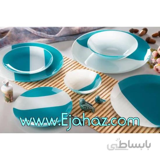 سرویس غذاخوری 25 پارچه ظروف شیشه ای طرح پرنسا آبی آرکوفام