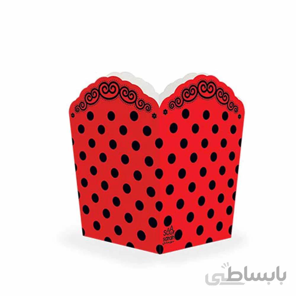 ظرف پاپ کرن تم تولد قرمز خال مشکی