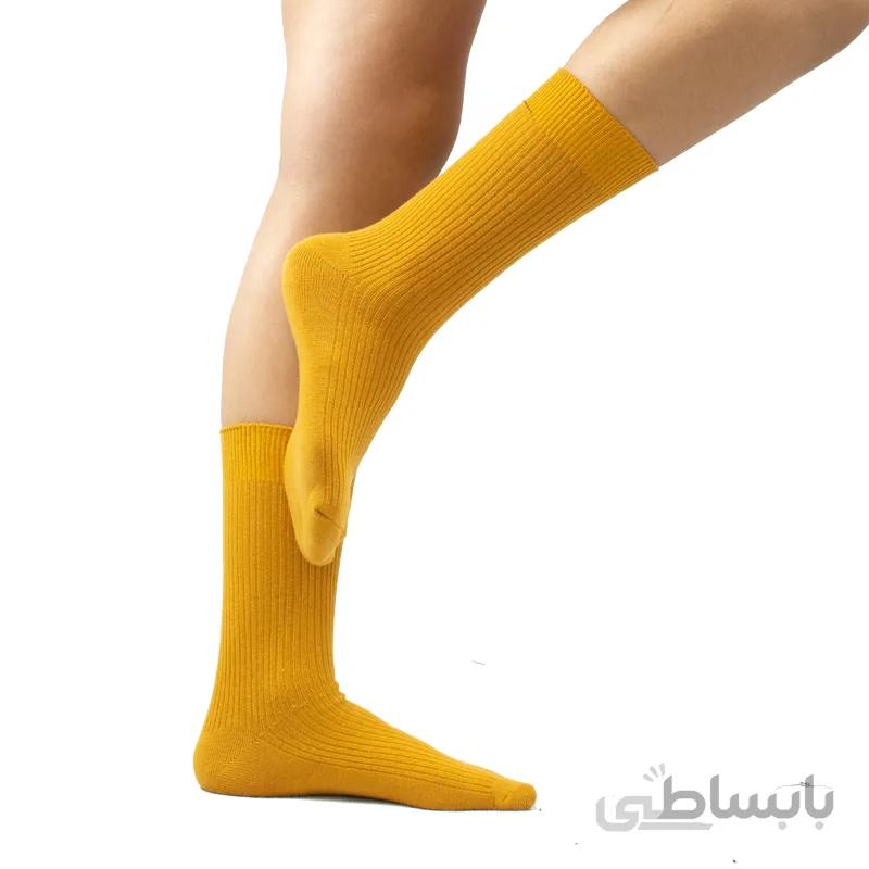 جوراب ساقدار کلاسیک زرد خردلی بتی