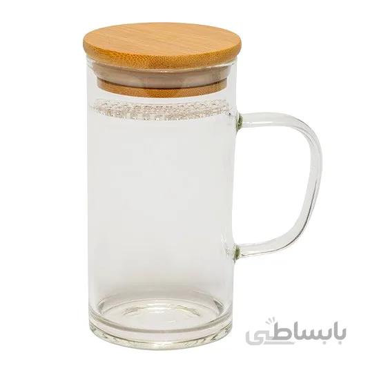 لیوان دمنوش پیرکس فیلتر هلالی با درب بامبو