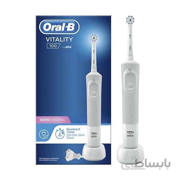 مسواک برقی اورال بی مدل Vitality 100 Sensi Ultra Thin رنگ سفید