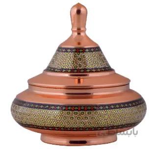 بشقاب پرنده مسی خاتم کاری اثر آقاجانی ارتفاع 18 سانتی متر کد C-495
