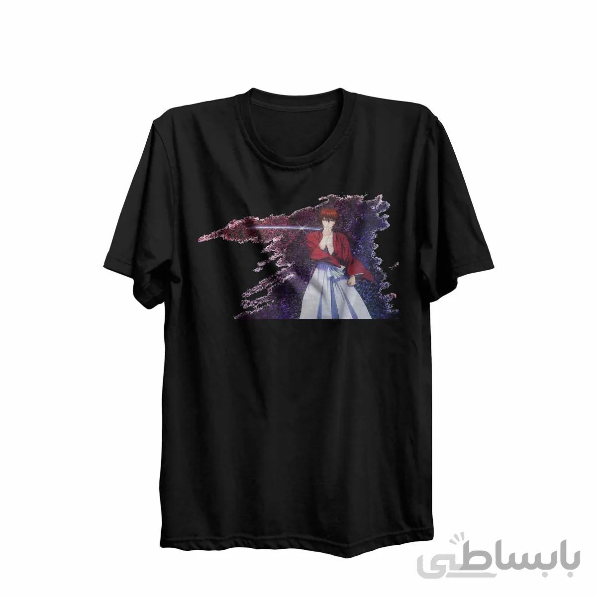تیشرت یقه گرد مشکی طرح انیمه رورونی کنشین Rurouni Kenshin کد KCT10458