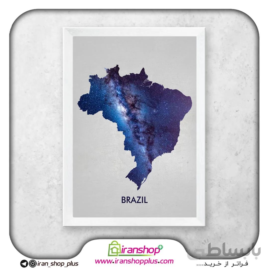 تابلو نقشه کشور برزیل با تم Silver Blue