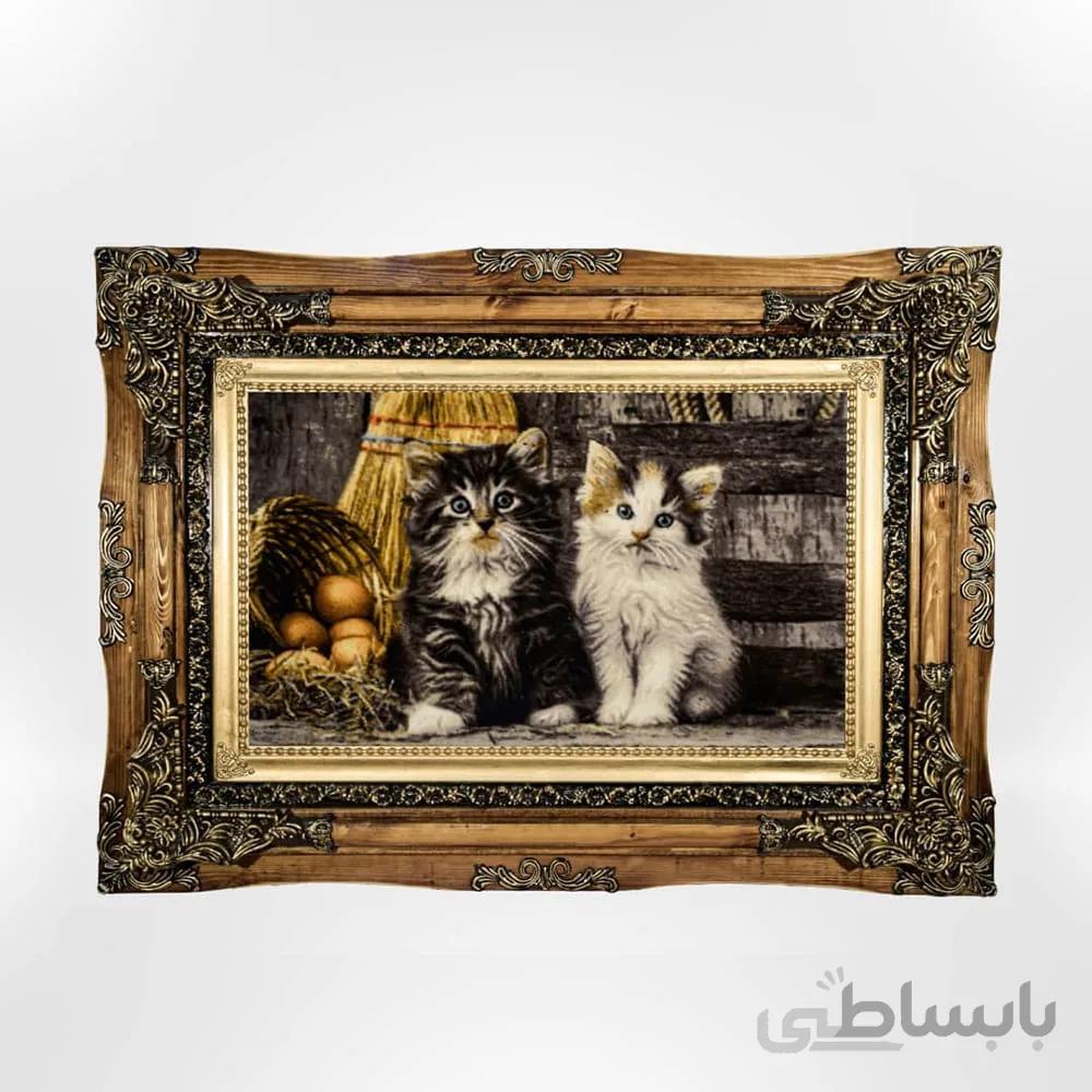 تابلو فرش دستباف طرح گربه کد ۱۱۱