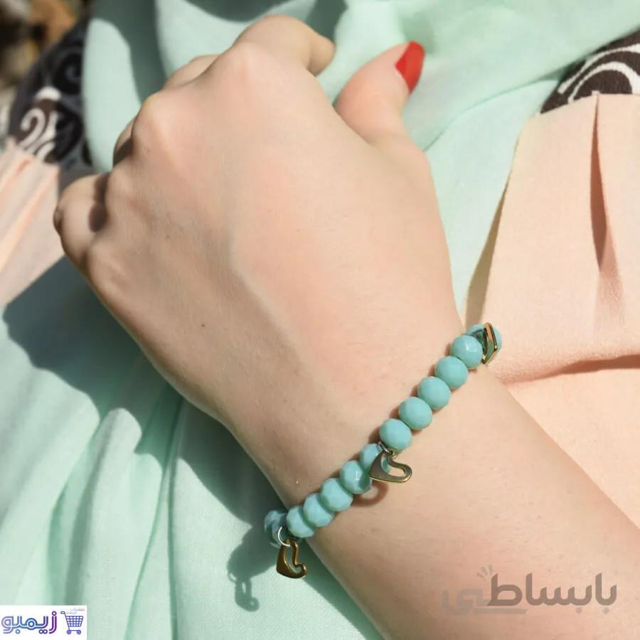 دستبند کریستالی فیروزه‌ای