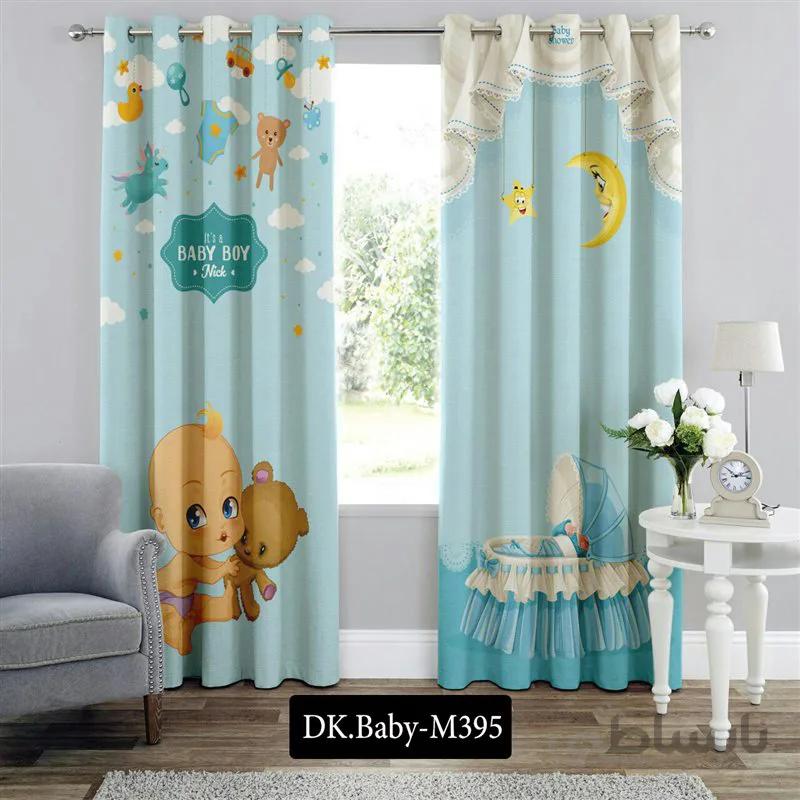 پرده پانچی (هازان و مخمل)کد DK.Baby.M395 طرح نوزادی نینی و بچه خرس عروسکی