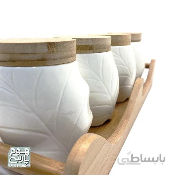 بانکه ادویه چهار عددی برگی چوب سرامیک