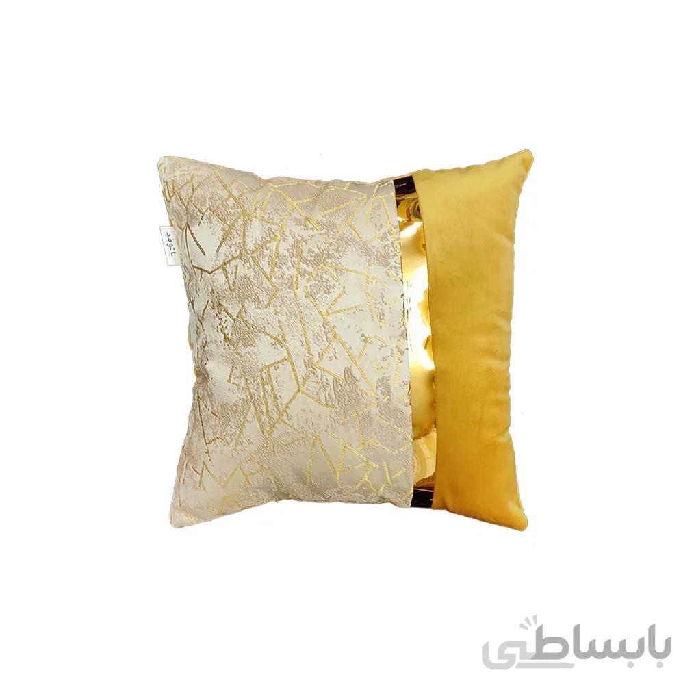 کوسن ترکیبی چرم و مخمل مدل یاسمن رنگ خردلی