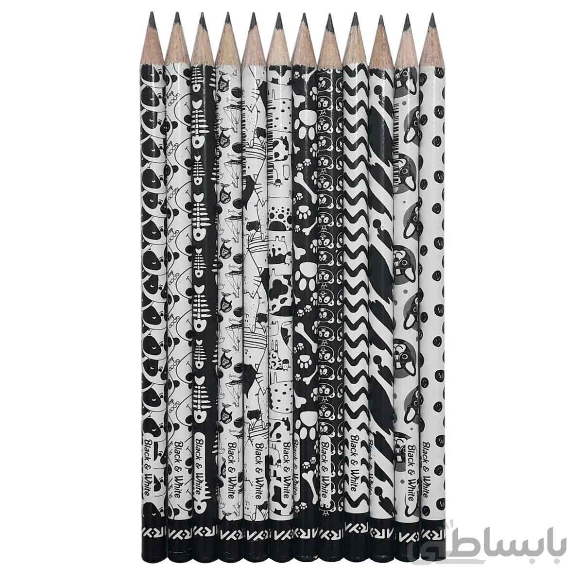 مداد مشکی آریا مدل BLACK & WHITE کد A2 بسته 12 عددی