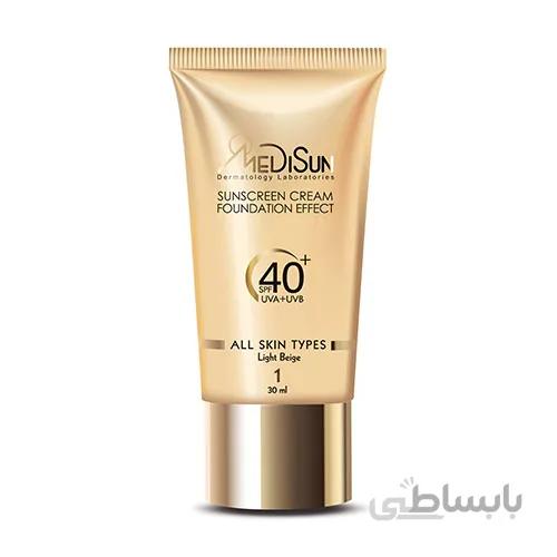 ضد آفتاب کرم پودری تیوپی بژ روشن انواع پوست مدیسان SPF40 حجم 30 میلی لیتر ا Medisun Foundation Light Beige For All Skin SPF 40 30ml