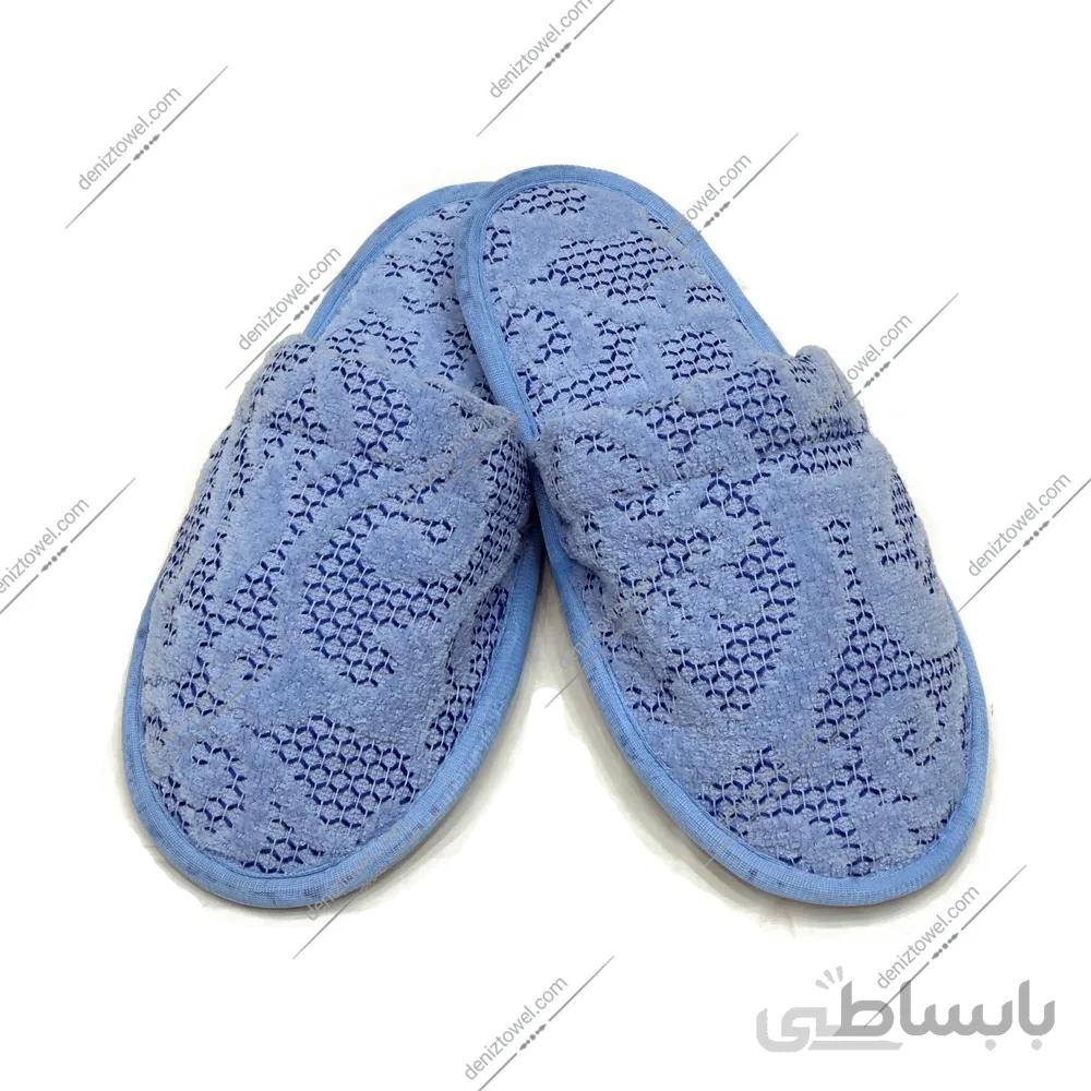 دمپایی حوله آبی طرحدار